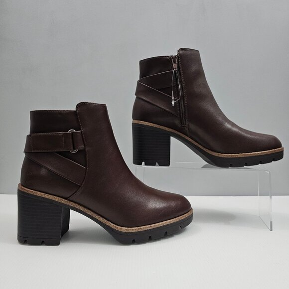 Naturalizer Madalynn Strap Ankle Boot Women 9 Brown Water Resistant Lug Sole NEW - Picture 3 of 14